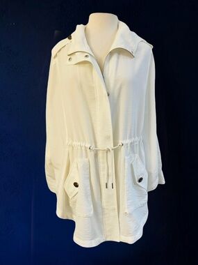 NIKKI JONES MONTREAL White Hooded Anorak Drawstring Jacket Size M/L